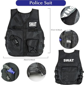 Detský policajný kostým RedCrab s vestou, čiapkou, hračkami s granátmi, putami, vysielačkou, odznakom a