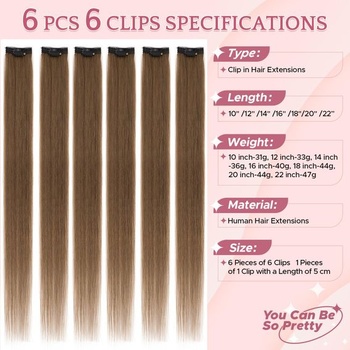 SEGOHAIR Clip-in prodlužování z pravých lidských vlasů, 6 kusů, jeden klip, melír, prodloužení