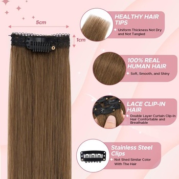 SEGOHAIR Clip-in prodlužování z pravých lidských vlasů, 6 kusů, jeden klip, melír, prodloužení