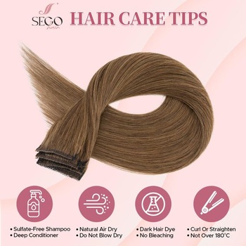 SEGOHAIR Clip-in prodlužování z pravých lidských vlasů, 6 kusů, jeden klip, melír, prodloužení