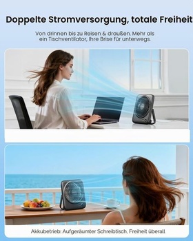 Tichý stolný ventilátor Otlonpe, dobíjací prenosný stolný ventilátor 4000 mAh, 4-stupňový malý