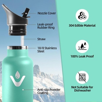 Láhev na vodu HoneyHolly 750ml bez BPA z nerezové oceli, nepropustná dvoustěnná izolovaná láhev s