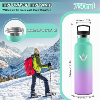 Fľaša na vodu HoneyHolly 750ml bez BPA z nerezovej ocele, nepriepustná dvojstenná izolovaná fľaša s