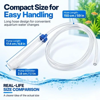 Vysavač na štěrk, ruční čerpadlo, sifonový čistič akvárií s 1,5m PVC hadicí, bezpečný pro ryby, pro