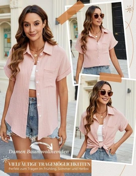Dámská halenka Niwicee s krátkým rukávem ze 100% bavlny - elegantní košilová halenka s výstřihem do