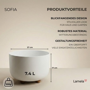 Kulatý květináč LAMELA se stylovými nožičkami - Robustní plast - Ø 27 cm x V 17 cm, 7,4 l - Odolný