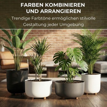 Kulatý květináč LAMELA se stylovými nožičkami - Robustní plast - Ø 27 cm x V 17 cm, 7,4 l - Odolný