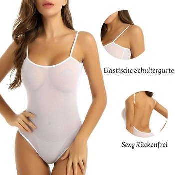 Sexy síťované body pro ženy s výstřihem do U, odhalenými zády, tylové body se špagetovými ramínky,