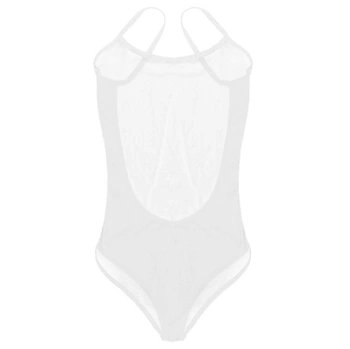 Sexy síťované body pro ženy s výstřihem do U, odhalenými zády, tylové body se špagetovými ramínky,