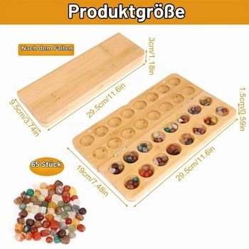 Skládací hra Kalaha s 65 kameny, desková hra Kalaha s kameny, dřevěná hra Mancala, hra s oblázky,