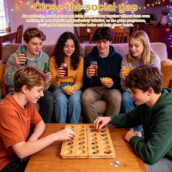 Skládací hra Kalaha s 65 kameny, desková hra Kalaha s kameny, dřevěná hra Mancala, hra s oblázky,