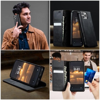 Pouzdro na iPhone 16 Pro, prémiová umělá kůže, skládací, nárazuvzdorné flipové pouzdro [blokování