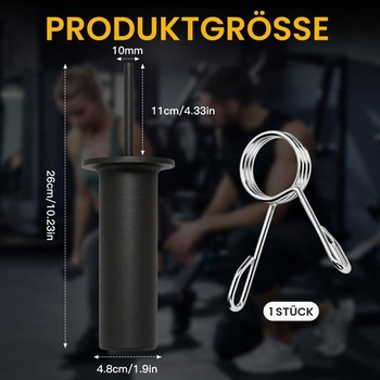 Záťažový kolík pre dodatočnú záťaž, záťažový kolík s pružinovou sponou, priemer 10 mm, dĺžka 110