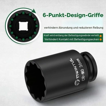 1/2 palcové rázové nástrčné klíče 36 mm, 12hranný elektrický nástrčný klíč 36 mm (12hranný)