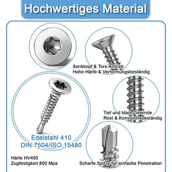 120 samovrtných šroubů Torx M4,2x19 mm, samořezné šrouby se zapuštěnou hlavou M4,2x19 – 120 ks