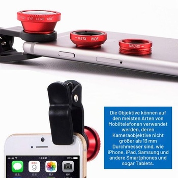Súprava KINGMAS 3 v 1 univerzálny objektív s rybím okom, makro klip a širokouhlý objektív pre iPad,