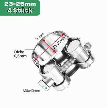 4 objímky na závěsné šrouby, nerezová ocel 304, hadicové objímky 23-25 mm, 4 ks