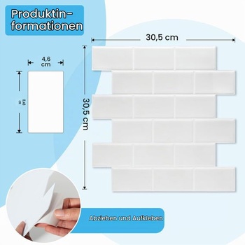 Art3D bílé samolepky na dlaždice 10 ks