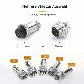 10dílná sada leteckých konektorů GX12, 12mm závitové kovové letecké kabelové konektory, sada