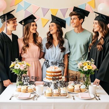 24dielna sada dekorácií na maturitnú tortu 2026, 8 štýlov, trblietky, čierna