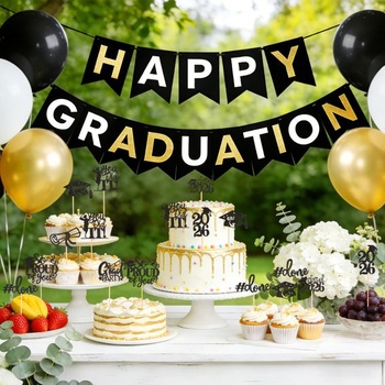 24dielna sada dekorácií na maturitnú tortu 2026, 8 štýlov, trblietky, čierna