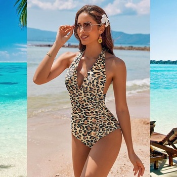 Dámske plavky s reguláciou bruška, výstrih do V, sexy plavky, zoštíhľujúce plavky
