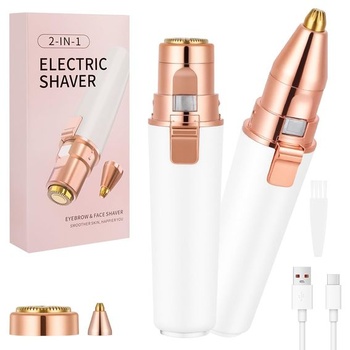 AOOWU Odstraňovač chĺpkov na tvári pre ženy, 2 v 1 USB elektrický zastrihávač obočie a holiace