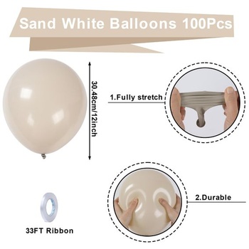 Béžové balóniky, 100 kusov, pieskové a biele balóniky k narodeninám s latexom a héliom, béžové balóniky