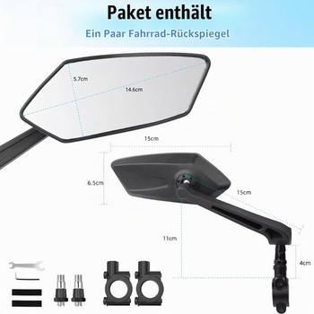 Súprava 2 cyklistických zrkadiel – otočné o 360° a širokouhlé HD spätné zrkadlo, univerzálna