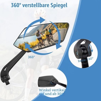 Súprava 2 cyklistických zrkadiel – otočné o 360° a širokouhlé HD spätné zrkadlo, univerzálna