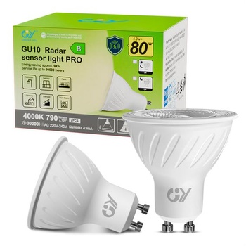 LED žiarovka GY GU10 s pohybovým senzorom, 4,9 W (nahrádza 80 W), 790 LM, 4000 K neutrálna biela,