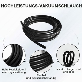 6 metrov podtlakové hadice pre vozidlá, vnútorný priemer 8 mm, vonkajší priemer 14 mm, čierna.