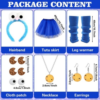 Kostým Cookie Monster pre ženy, čelenka s monštrom, modrá tutu sukne, návleky na nohy, náhrdelník s