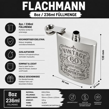 Nerezová placka s laserovým gravírovaním – 236 ml (8 oz) – dizajn na mieru – nepriepustná – darček pre