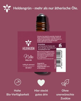 Heldengrün® Bio klinček Roll-on [100% prírodný] - Teplý a korenený roll-on na čeľusť, krk a spánky