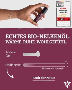 Heldengrün® Bio klinček Roll-on [100% prírodný] - Teplý a korenený roll-on na čeľusť, krk a spánky