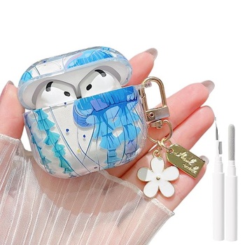 Priehľadné puzdro MINSCOSE pre AirPods 4, roztomilý morský motív s kvetinovou kľúčenkou, mäkké