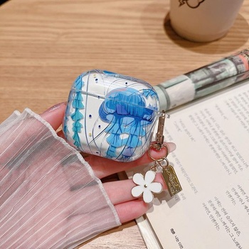 Priehľadné puzdro MINSCOSE pre AirPods 4, roztomilý morský motív s kvetinovou kľúčenkou, mäkké