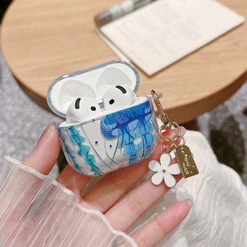 Priehľadné puzdro MINSCOSE pre AirPods 4, roztomilý morský motív s kvetinovou kľúčenkou, mäkké