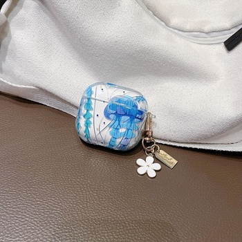 Priehľadné puzdro MINSCOSE pre AirPods 4, roztomilý morský motív s kvetinovou kľúčenkou, mäkké