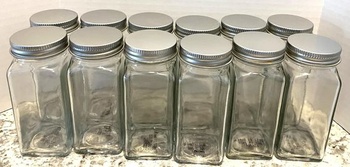 Dózy na korenie DIDITIME s etiketou, prázdne, štvorcové, 118 ml, 6 kusov, strieborné, balenie po 6