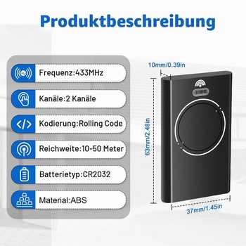 2 diaľkové ovládače pre brány, 2 kanály, univerzálny diaľkový ovládač pre bránu XT2 433 SLH LR 433,92