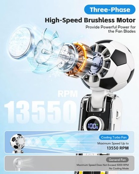 Prenosný ručný ventilátor vo futbalovom štýle, turbo mini ventilátor s dobíjacou batériou 3600 mAh a