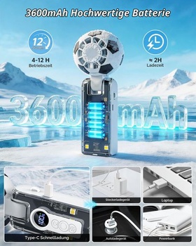 Prenosný ručný ventilátor vo futbalovom štýle, turbo mini ventilátor s dobíjacou batériou 3600 mAh a
