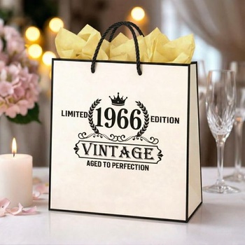 Darčeková taška MURISE k narodeninám – Vintage papierová darčeková taška so šnúrovými ušami, vrátane 2×