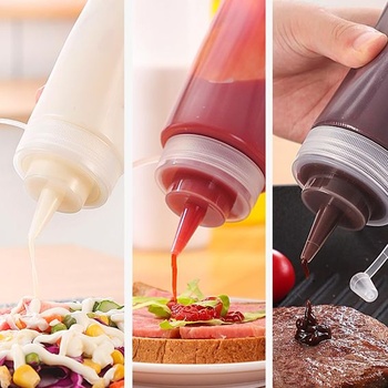 Lahvičky s víčky, 4 kusy, plastové lahvičky na koření, 500 ml na koření, kečup, hořčici, majonézu,