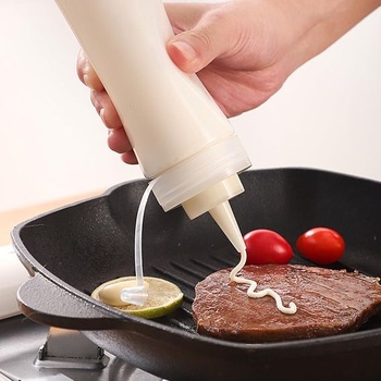 Lahvičky s víčky, 4 kusy, plastové lahvičky na koření, 500 ml na koření, kečup, hořčici, majonézu,
