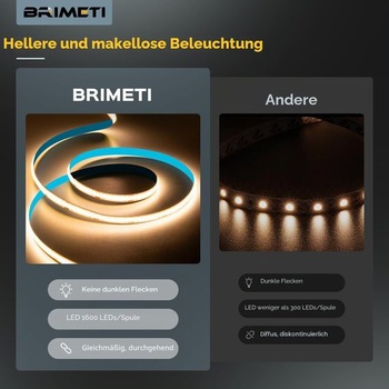 BRIMETI LED pásik 12V 10M LED pásik COB samolepiaca teplá biela 3000K šírka 8mm 320 LED/m, flexibilná