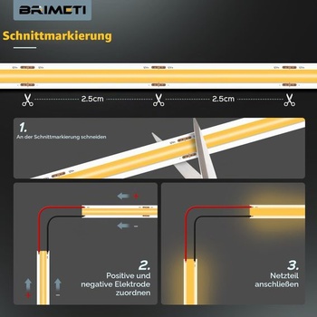 BRIMETI LED pásik 12V 10M LED pásik COB samolepiaca teplá biela 3000K šírka 8mm 320 LED/m, flexibilná
