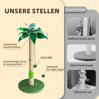 Škrabadlo Fantasreen 88 cm s loptičkou, hračkou a mačkou, zelené